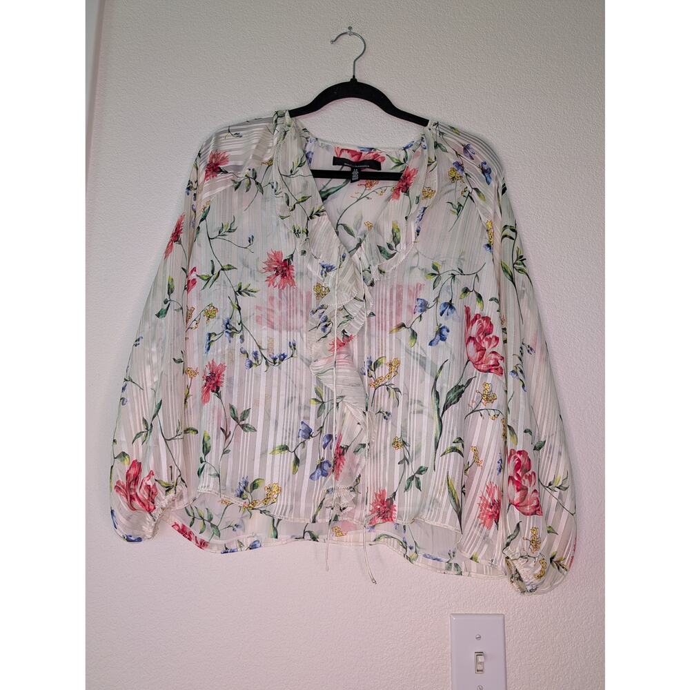 White House Black Market Floral Pleated Blouse LP Sparkle Coquette Spring